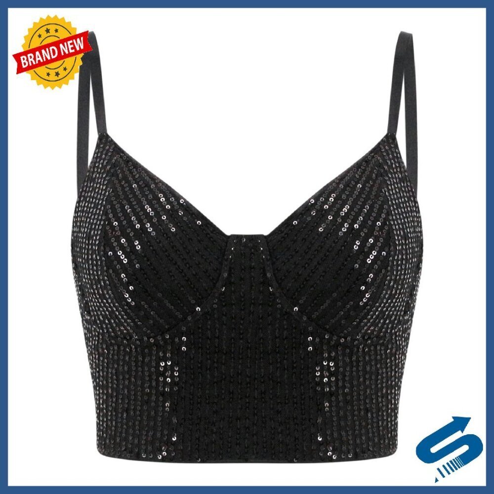 Rhinestone Diamond Bustier Crop Top Adjustable Straps Back Zipper